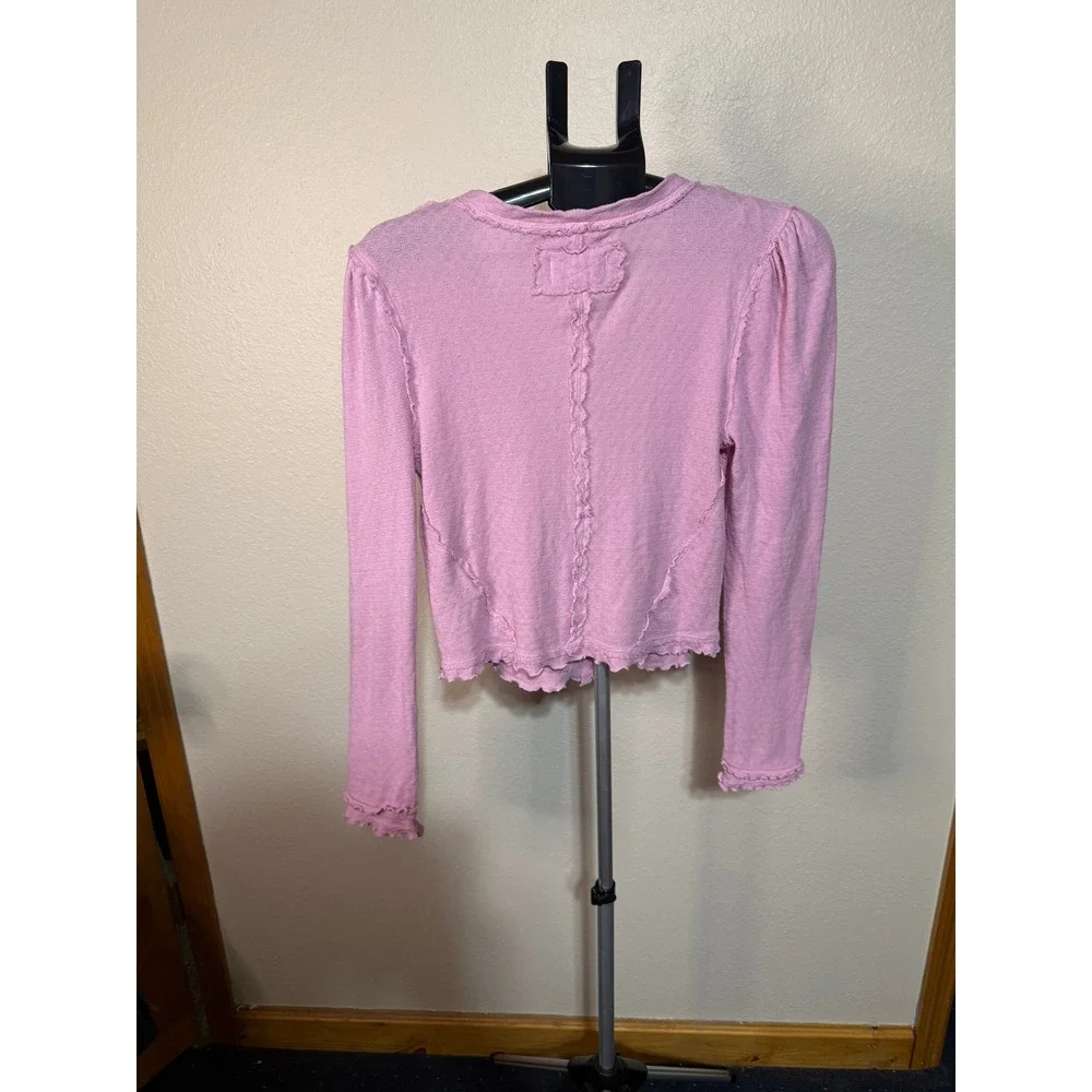 Free People We The Free Sweet Lilac Cardigan‎ Lavande Pink Waffle Knit Top M NEW